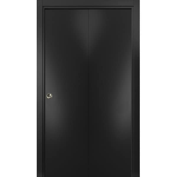 Sartodoors Sliding Closet Bi-fold Doors, Planum 0010 Matte Black, Sturdy Tracks Moldings Trims Hardware Set, W PLANUM0010BF-BLK-84 x 84 (2* 42x84) - main