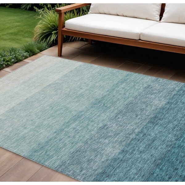Homeroots 8' X 10' Teal Blue And Ivory Ombre Washable Indoor Outdoor Area Rug 595838 - main