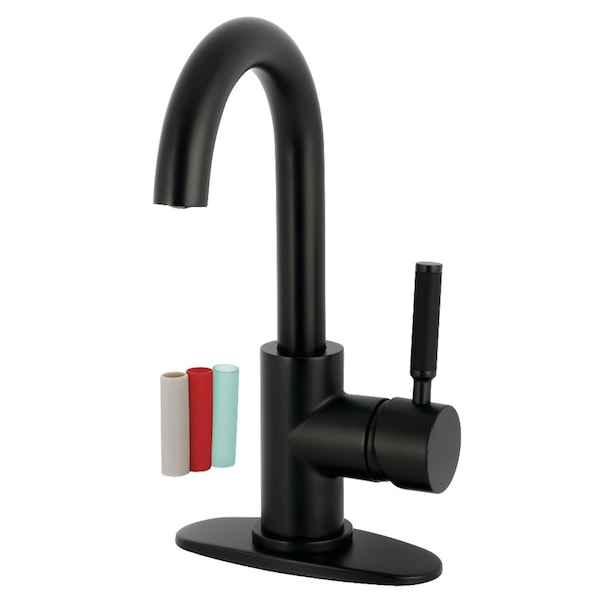 Kingston Brass One-Handle Single-Hole Bathroom Faucet with Deck Plate and Push Pop-Up Drain, Matte Black LS8430DKL - main