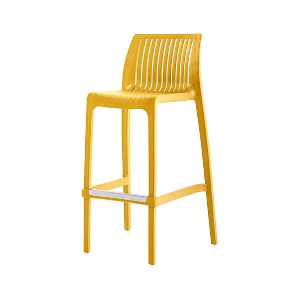 Homeroots Set of Four 30" Yellow Heavy Duty Plastic Outdoor Bar Height Chairs 565355 - main