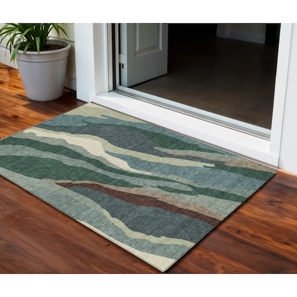 Homeroots 3' X 5' Sage Brown And Beige Abstract Washable Indoor Outdoor Area Rug 601002 - main