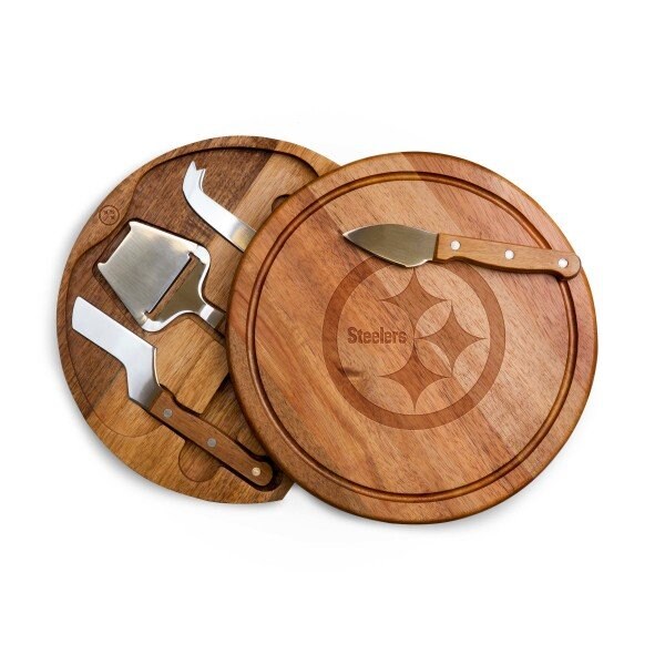 Picnic Time Family Of Brands Pittsburgh Steelers - Acacia Circo Cheese Cutting Board & Tools Set, (Acacia Wood) 855-04-512-253-2 - main
