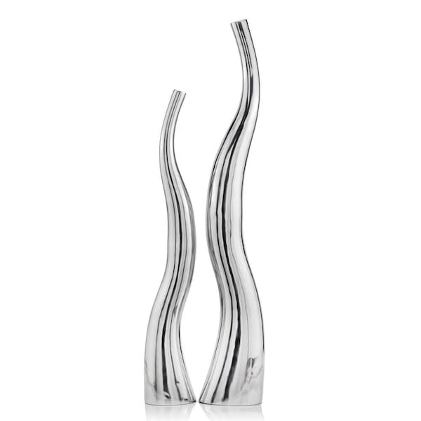 Homeroots Set of Two Aluminum Silver Wavy Floor Vases, 2PK 373780 - main
