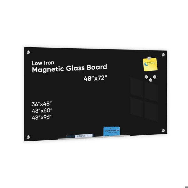 Fab Glass And Mirror Clear Glass Dry Erase Board for Office & Home, Frameless Black Surface Glass Board 48in x72in Incl MB48x72-SB630 - main
