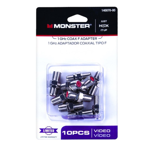 Monster Cable Just Hook It Up F-Connector F Coax Adapter, 10PK 140070-00 - main