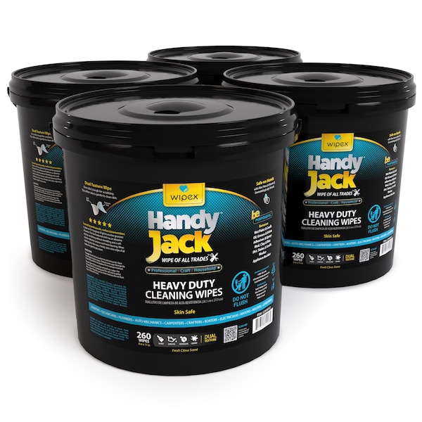 Wipex Heavy Duty Cleaning Wipes 260ct Value Buckets, 1040 Skin-Safe Wipes for Paint, Grease, Adhesive, 4PK WX72065HJB-4 - main
