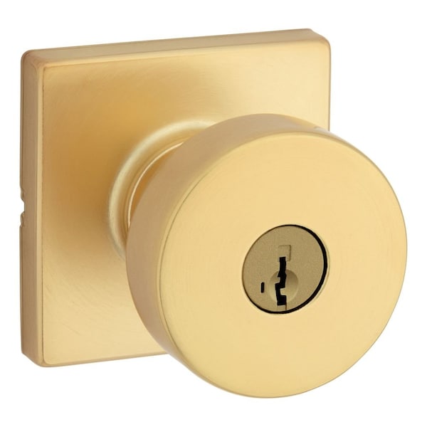 Kwikset Pismo Knob with Square Rose Entry Lock SmartKey with 6AL Latch and RCS Strike Satin Brass Finish 740PSKSQT-4S - main