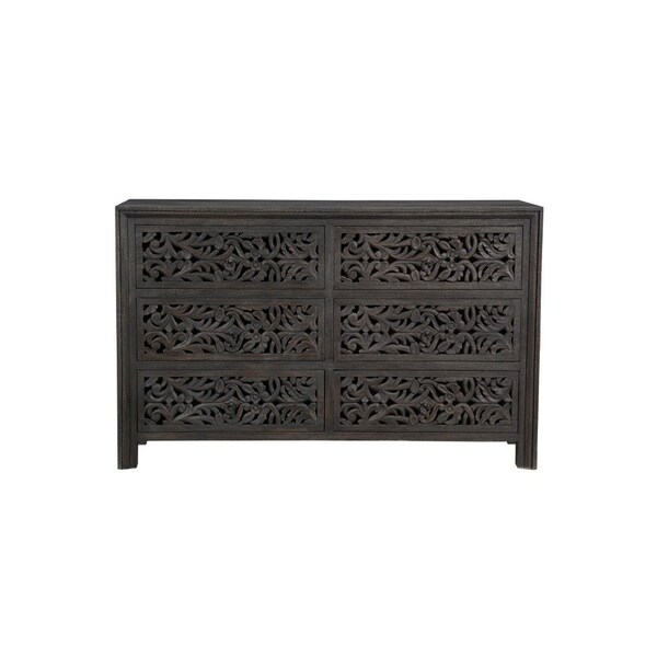 Homeroots 57" Black Solid Wood Six Drawer Dresser 569589 - main