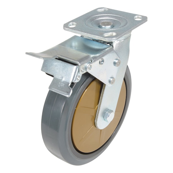 Vestil Rubber Swivel With Total Brake Caster 8 In. Diameter x 2 In. Width 881 lb Dark Gray/Gold CST-KSM-8X2MR-SWTB - main