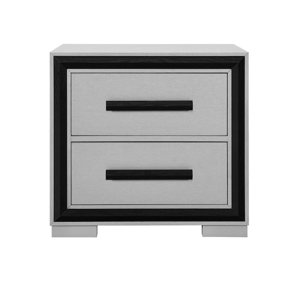 Homeroots 25" Gray and Black Two Drawer Wood Nightstand 564665 - main