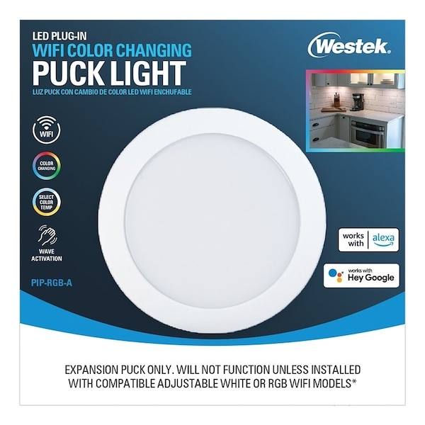 Westek WiFi Motion and RF Remote Controlled Puck Light, 120 V, 35 W, 3Lamp, LED Lamp, 300 Lumens PIP-RGB-A - main