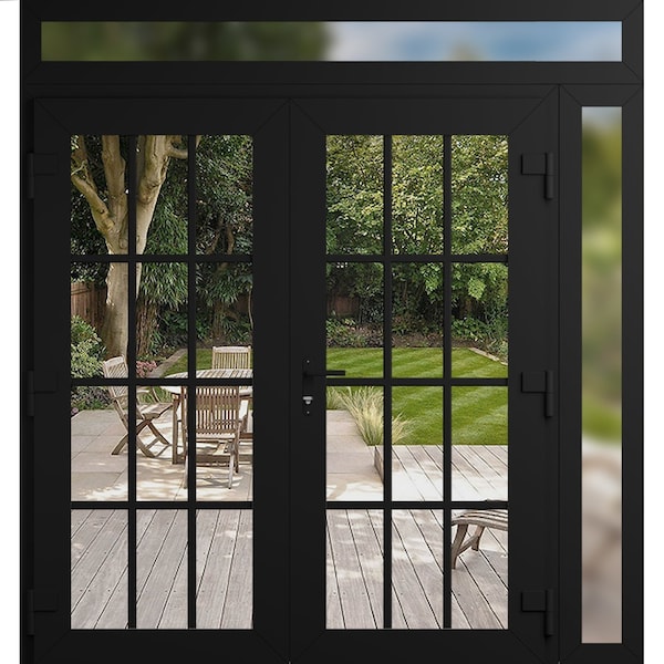 Vdomdoors Front Exterior Prehung Metal-Plastic Double Doors Clear Glass / MANUX 8355 Matte Black / Office Com MANUX8355DEXD-BLK-W72+12xH80+12-LH-I - main