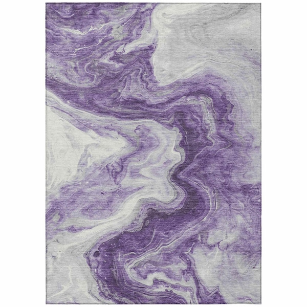 Homeroots 8' X 10' Purple And Silver Abstract Washable Indoor Outdoor Area Rug 618343 - main