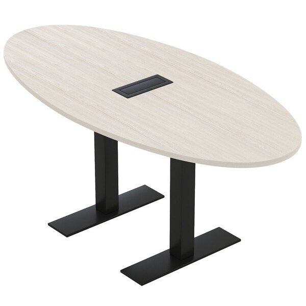 Skutchi Designs 6ft Conference Table With Power Unit | 4 Person Modular Oval Meeting Table | Harmony Series HAR-OVL-36X72-T.BK-K458-EBLK - main