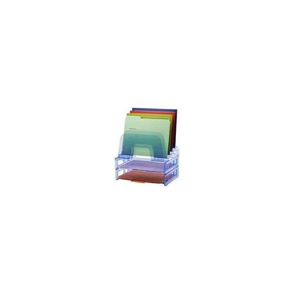 Officemate Blue Glacier Large Incline Sorter with 2 Letter Trays, Transparent Blue - 5 Compartment(s) - 23211 - main