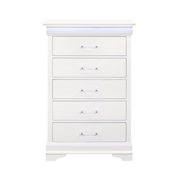 Homeroots 16" White Solid Wood Five Drawer Chest with LED Lighting 482388 - main