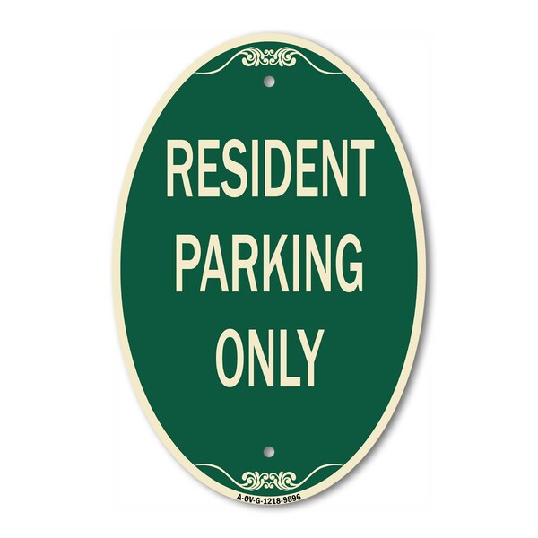 Signmission Resident Parking Only, 12 Inch X 18 Inch Architectural Oval, Heavy Gauge Aluminum A-OV-G-1218-9896 - main