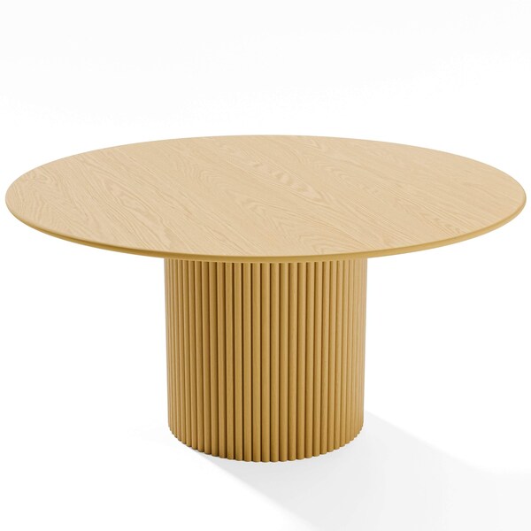 Homeroots 60" Brown Solid Wood Pedestal Base Round Top Dining Table 720979 - main