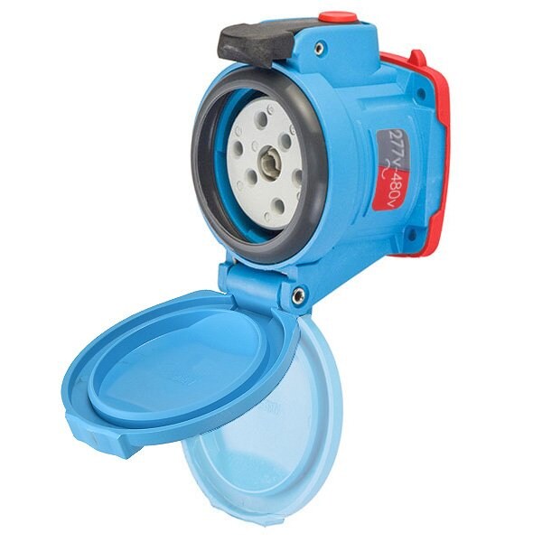 Meltric DSN30 RECEPTACLE POLY BLUE SIZE 2 TYPE 4X IP 69 3P+N+G 30 A 277/480 VAC 60 Hz +2 AUX 63-34047-972 - main