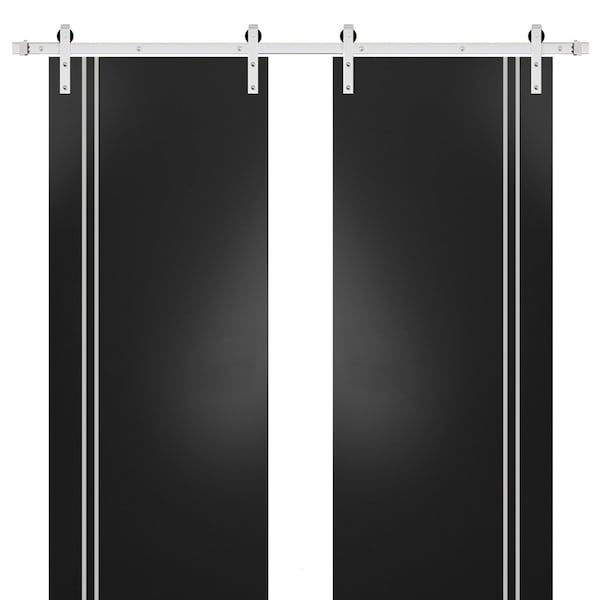 Sartodoors Sturdy Double Barn Door with Hardware, Planum 0310 Black Matte and Aluminum Strips, 13FT Rail Hange PLANUM0310DB-S-BLK-72 x 96 (2* 36x96) - main