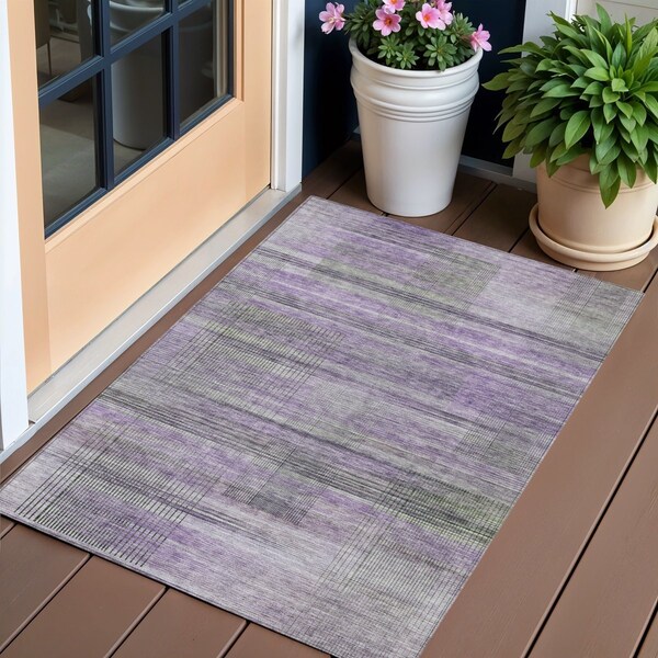 Homeroots 3' X 5' Purple Lavender And Gray Striped Washable Indoor Outdoor Area Rug 588064 - main