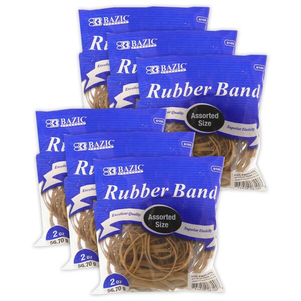 Bazic Products Rubber Bands, Assorted Sizes, 2oz./56.70g Per Pack, 6PK 6100 - main