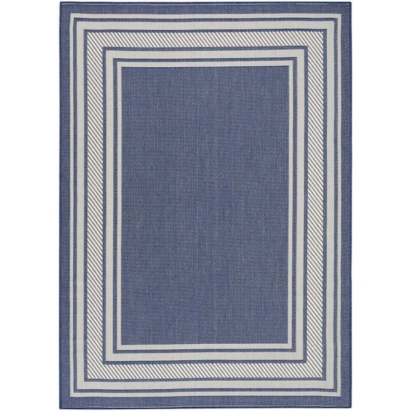 Homeroots 5' X 7' Denim Blue And Ivory Geometric Indoor Outdoor Area Rug 572767 - main