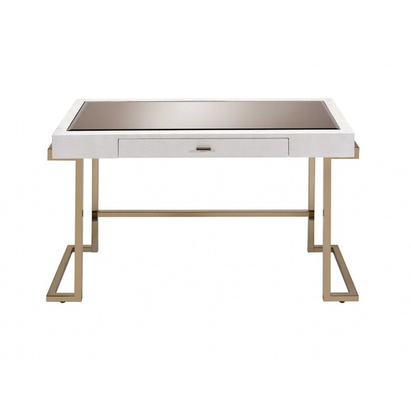 Homeroots 44" White and Champagne Glass Writing Desk 286395 - main
