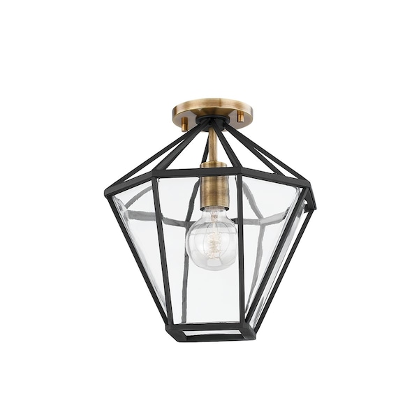Troy Lighting Moss 1 Light Semi Flush 12.25 In. Patina Brass/Textured Black C8211-PBR/TBK - main