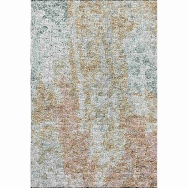 Homeroots 5' X 8' Ivory Blue And Gold Abstract Washable Indoor Outdoor Area Rug 643626 - main