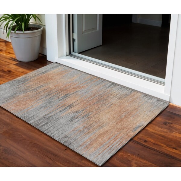 Homeroots 3' X 5' Salmon Gray And Charcoal Abstract Washable Indoor Outdoor Area Rug 587176 - main
