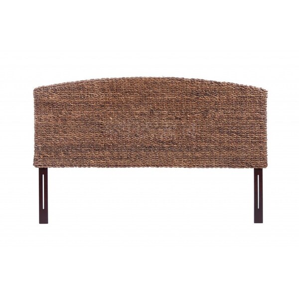 Homeroots Brown Natural and Rustic Woven Banana Leaf Curved Queen Size Headboard 474691 - main