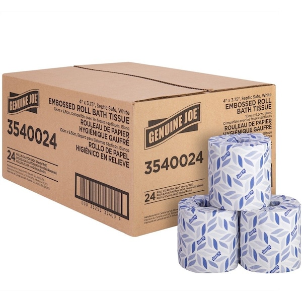 Genuine Joe Bath Tissue Rolls - 2 Ply - 4in x 3.75in - White - 400 Sheets Per Roll - 24 Rolls / Pack, 24PK GJO3540024 - main