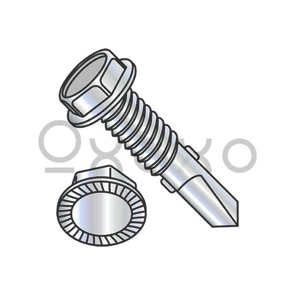 Oxoxo 1/4-20X1 1/2 Unslot Hexwasher Serrated Self Drill Screw #4 Point w/Wings F/T Zinc Bake, 1250PK 476494 - main