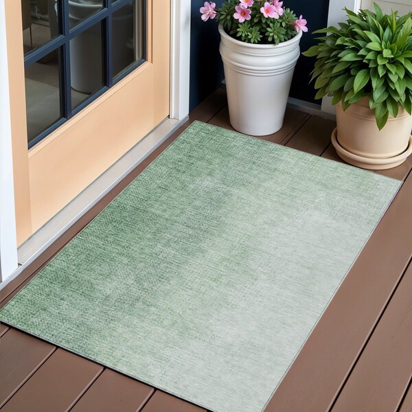Homeroots 3' X 5' Artichoke Green And Fern Green Abstract Washable Indoor Outdoor Area Rug 588220 - main