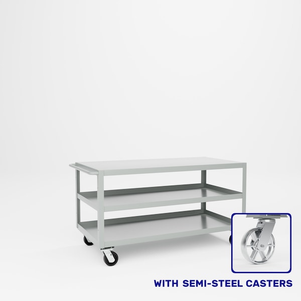 Pucel Heavy Duty Shop Truck, 60 in W x 30 in D x 33.5 in H, Three Shelves, Push Handle, Light Blue 3060-DT-3S - main