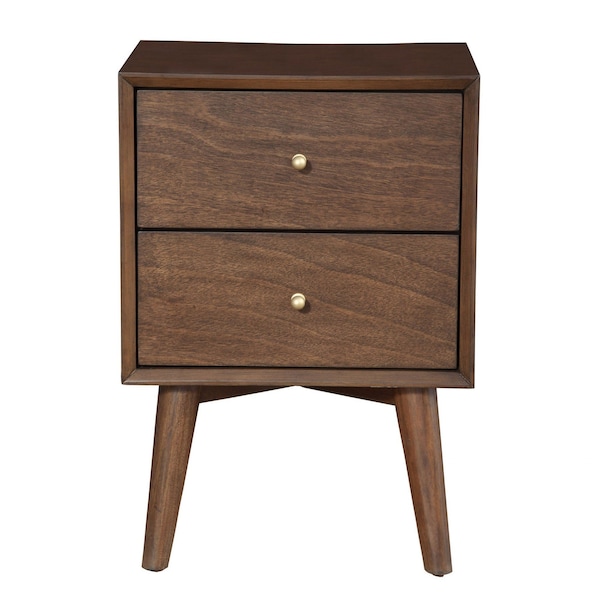 Homeroots 26" Brown Solid Wood and Wood Two Drawer Nightstand 399266 - main