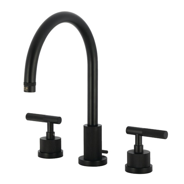 Kingston Brass Widespread Bathroom Faucet with Knurled Handle and Brass Pop-Up, Matte Black KS8920KNL - main