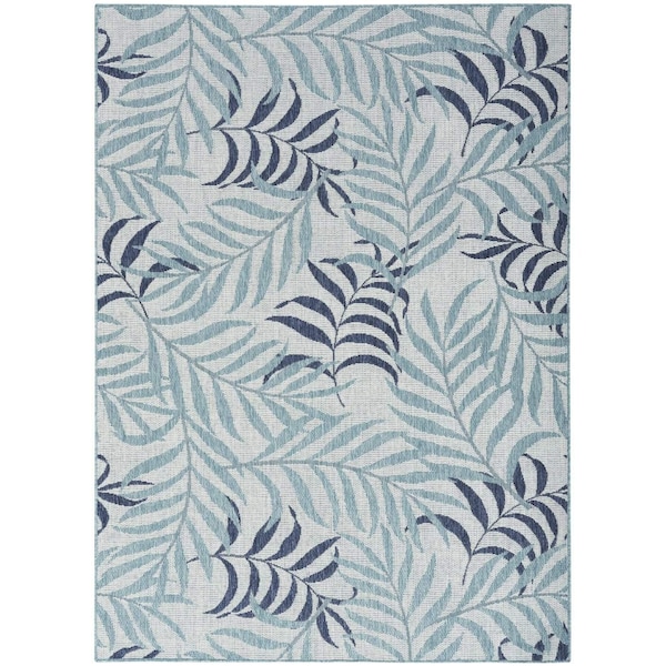 Homeroots 4' X 6' Navy Blue Ivory And Blue Palm Leaf Indoor Outdoor Area Rug 552515 - main