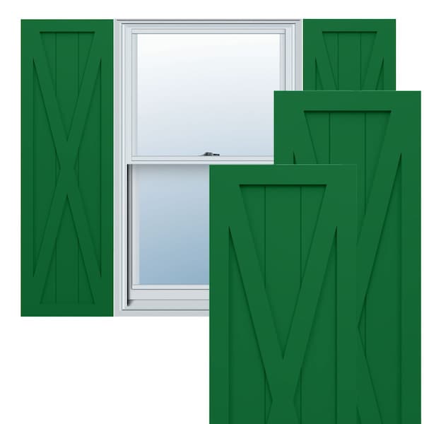 Ekena Millwork True Fit PVC Single X-Board Farmhouse Fixed Mount Shutters, Viridian Green, 12W x 80H, PR TFP001FH12X080HG - main