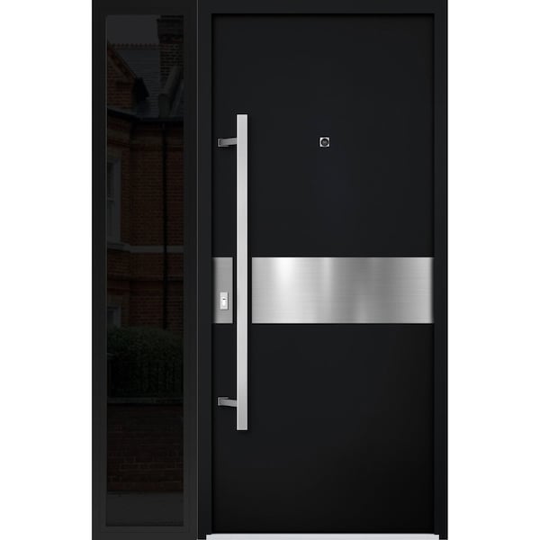 Vdomdoors Steel Door Deux 6072 Black Enamel Sidelight Exterior Window Sidelite Entry Door Painted W36+12xH80 DEUX6072EXD-BLK-W36+12 X H80-RH-I - main