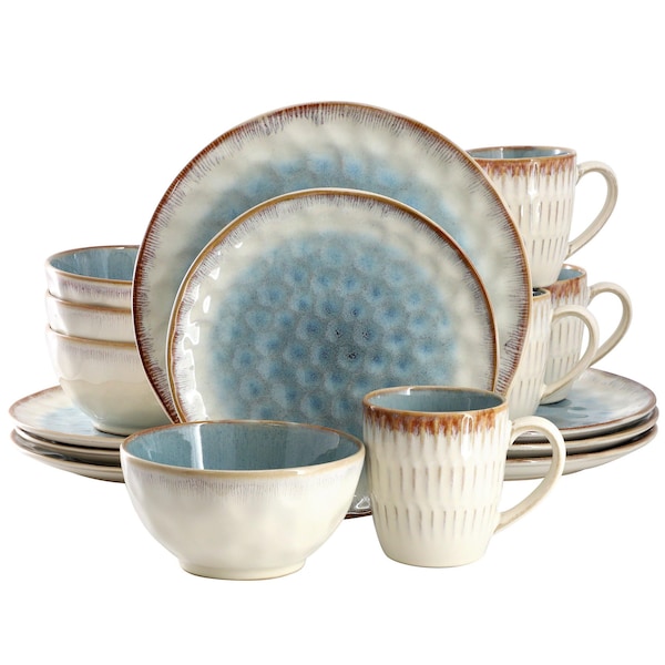 Elama Leann 16 Piece Stoneware Dinnerware Set in Blue and Beige ELM-LEANN - main