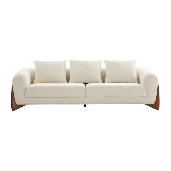 Homeroots 100" Cream Fabric Sofa With Wood Brown Legs 488842 - main