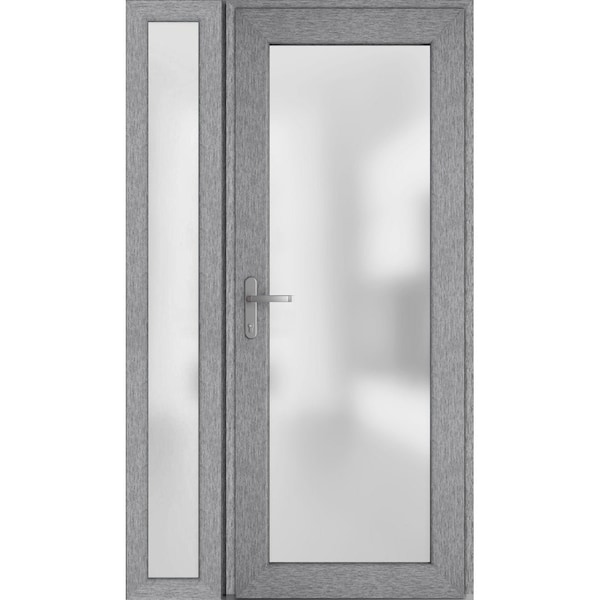 Vdomdoors Front Exterior Prehung FiberGlass Door Frosted Glass / Manux 8102 Grey Ash / Sidelight Exterior Win MANUX8102EXD-SS-W30+14 x H80-RH - main