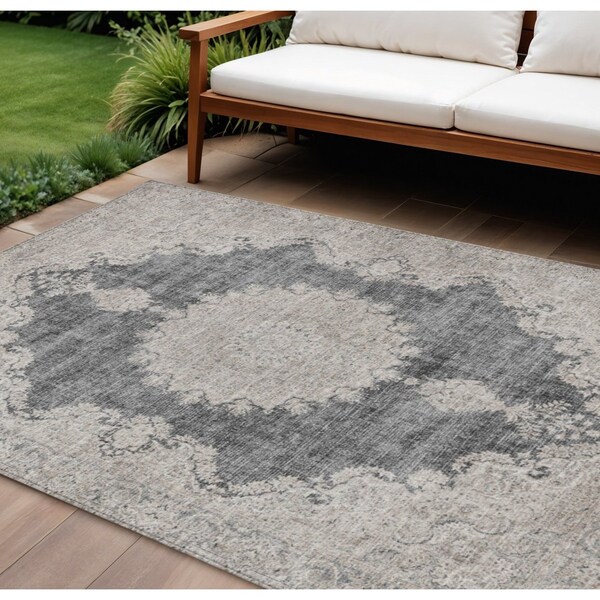 Homeroots 10' X 14' Black And Ivory Oriental Washable Indoor Outdoor Area Rug 597727 - main