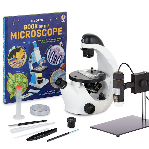 Amscope IQCrew by IN50 Science Discovery Inverted Compound Microscope 40X-500X w/USB Digital Microscope Set IN50C-UTP030-WM - main