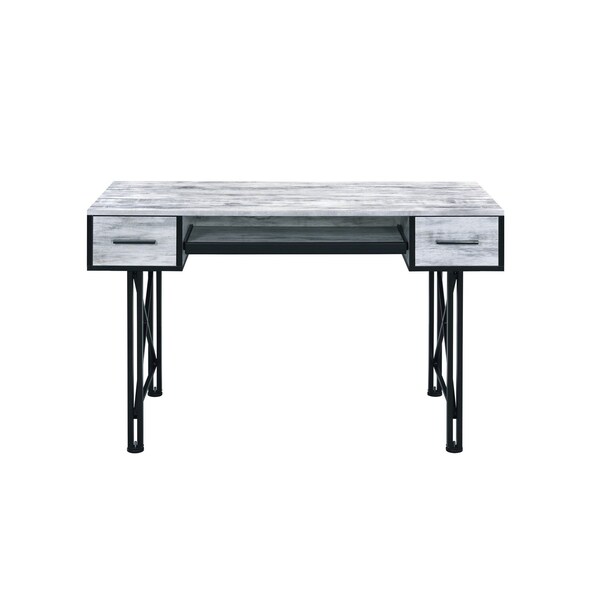 Homeroots 47" Antiqued White and Black Computer Desk With Two Drawers 491439 - main