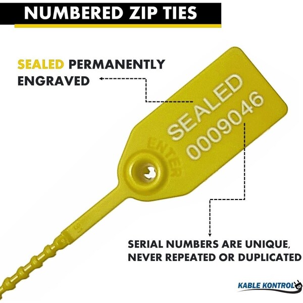 Kable Kontrol Pull Tight Tamper Evident Zip Ties With Write-On Panel - 50 Pack, Made In USA