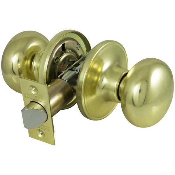 Prosource Passage Knob, Metal, Polished Brass, 2-3/8 to 2-3/4 in Backset, 1-3/8 to 1-3/4 in Thick Door TF730V-PS - main