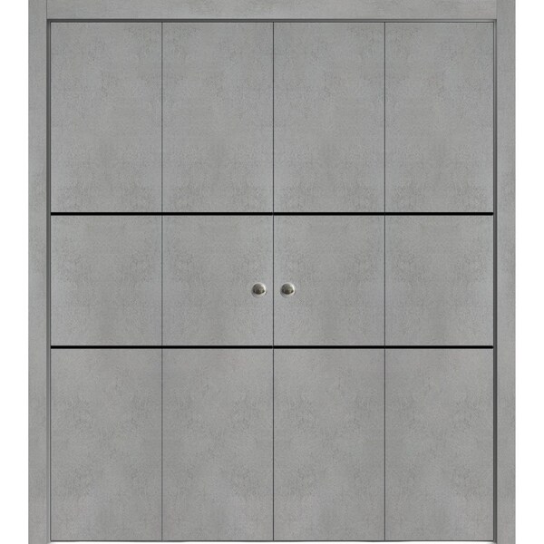 Sartodoors Sliding Closet Double Bi-fold Doors, Planum 0014 Concrete and Aluminum Strips, Sturdy Tracks Moldin PLANUM0014DBF-BTN-96 x 96 (4* 24x96) - main